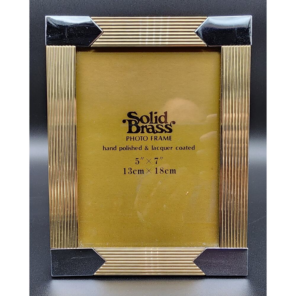 Vintage Solid Brass 5x7 Photo Frame Korea Lacquered w/ Easel & Felt Back